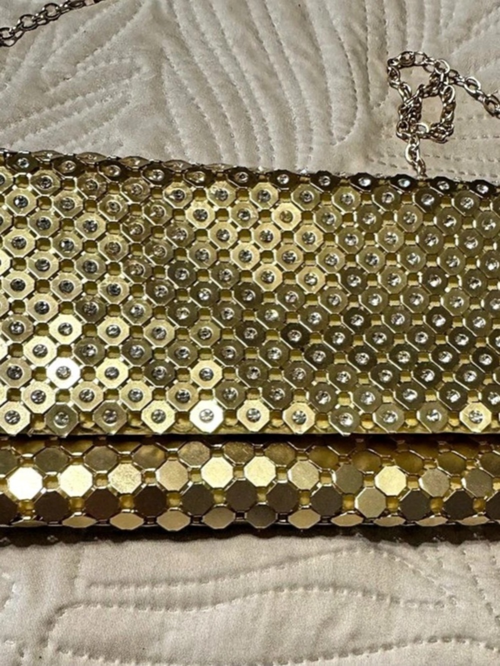 Silver Rose Gold Sequin Chain Clutch Gold Color. New W/O Tags